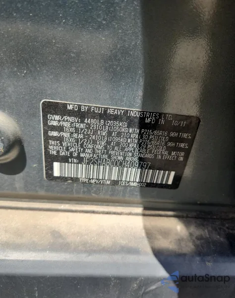 2012 Subaru Forester 2.5X z USA, uszkodzony, nr VIN JF2SHABC0CH409797